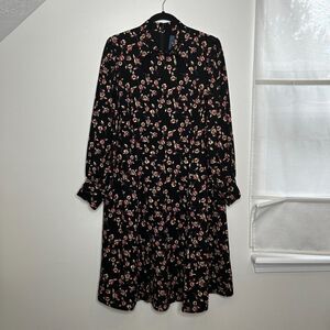 MODCLOTH Enjoy Every Moment Midi Dress Black Floral Long Sleeve Size 22 No Belt